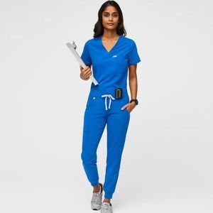 FIGS royal blue set Catarina one pocket top and Zamora high waisted jogger pants